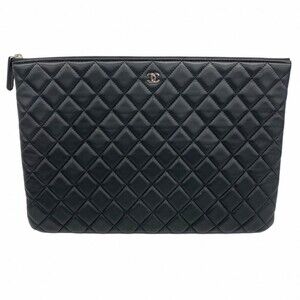 CHANEL Black Lambskin Leather Clutch Bag
